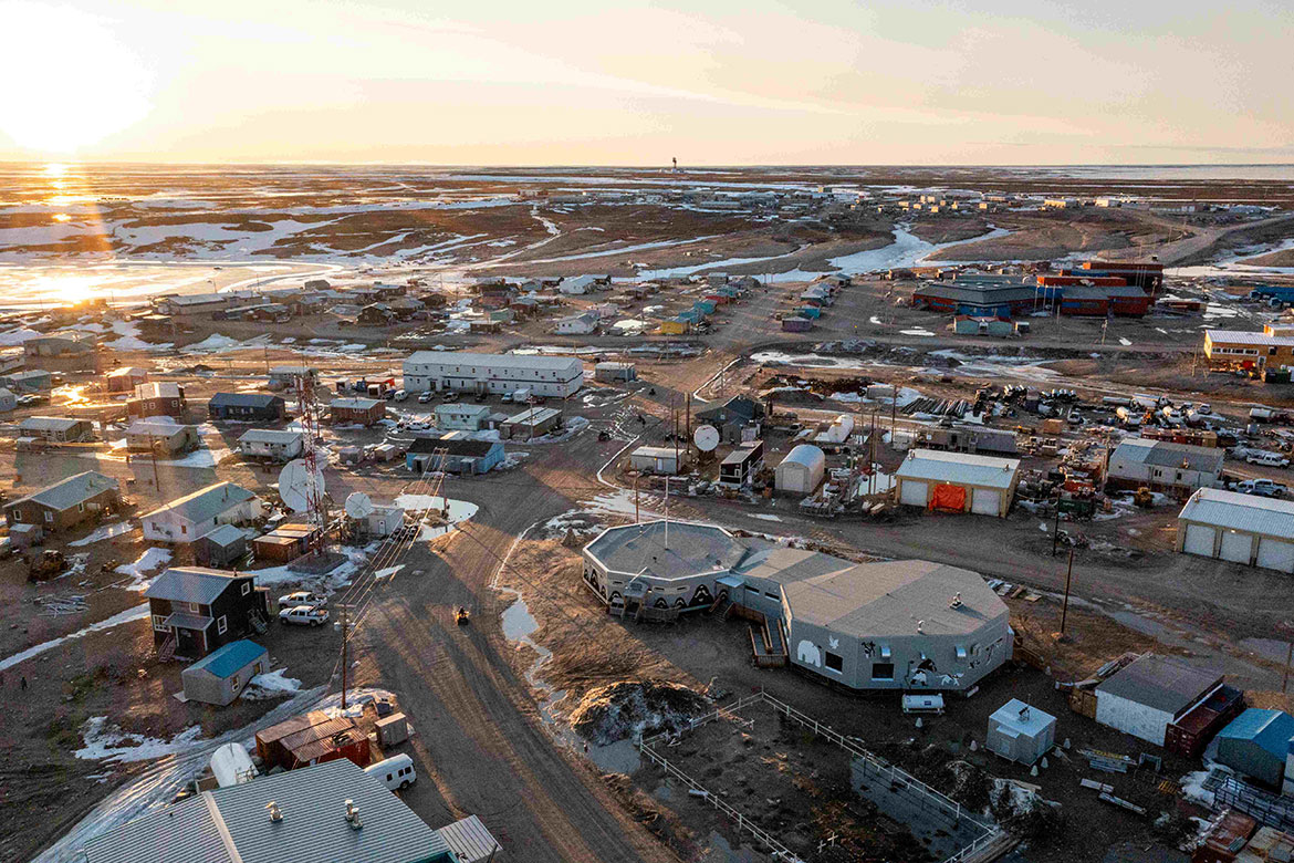 An aerial view of the Nattilik Heritage Centre and Gjoa Haven.