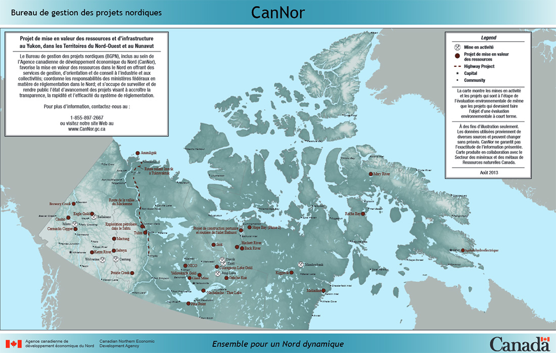 Carte des projets de mise en valeur des ressources et d'infrastructure dans le nord
