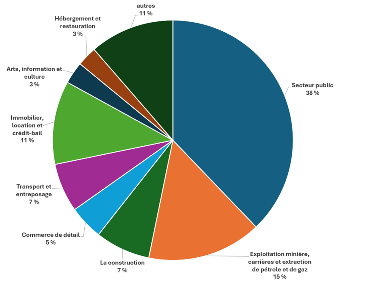 Graphique circulaire illustrant la répartition sectorielle du PIB du Territoires du Nord-Ouest