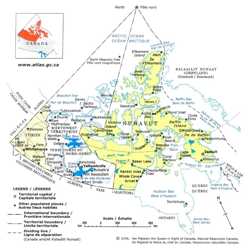 Carte des territoires du Canada